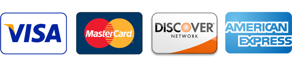 Visa, Mastercard, Discover, and American Express accepted